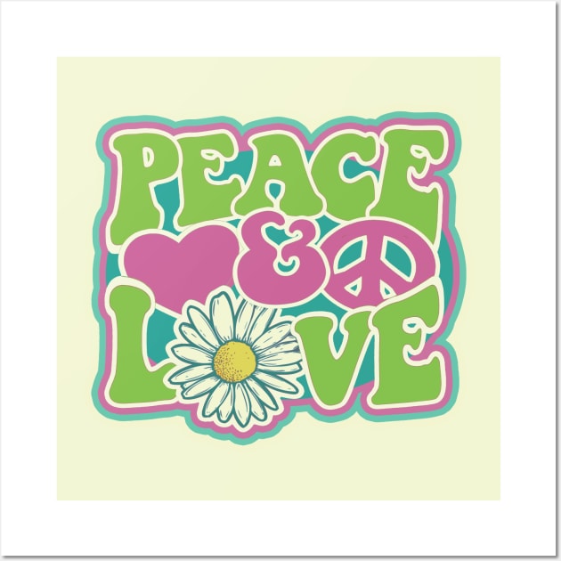 LOVE PEACE RETRO Style 1970s Color Blast Hippie Style Wall Art by VogueTime